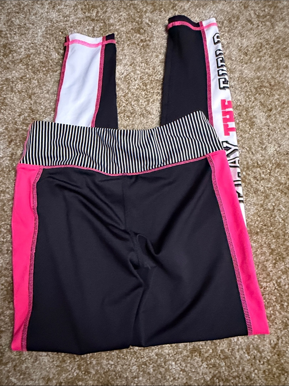 Material Girl Black & Hot Pink Colorblock Active Leggings with White Accents - Picture 3 of 3